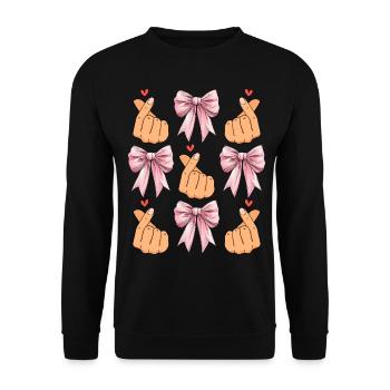 Coquette noeud Saranghae Kpop doigt coeur rose - Sweat-shirt Unisexe - noir - Devant - Alina (178cm) & Michal (187cm)