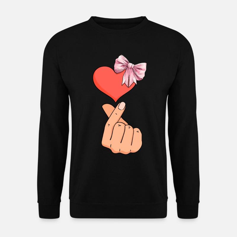 Coquette Bogen Saranghae Kpop Finger Herz Rosa - Unisex Pullover - Schwarz
