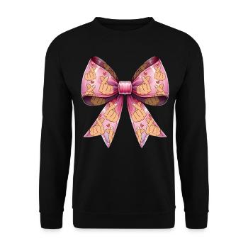 Coquette Bogen Saranghae Kpop Finger Herz Rosa - Unisex Pullover - Schwarz - Vorne - Alina (178cm) & Michal (187cm)