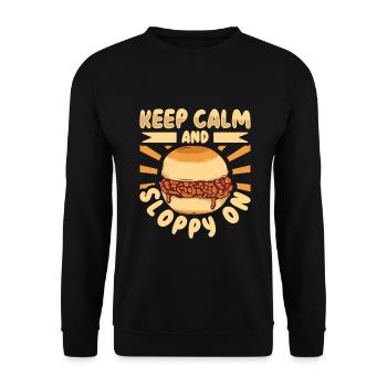 Bleib ruhig und ess nen Sloppy Joe - Unisex Pullover - Schwarz - Vorne - Alina (178cm) & Michal (187cm)