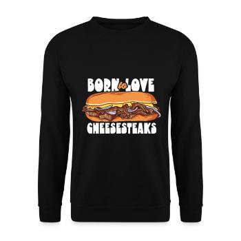 Geboren um Cheesesteaks zu lieben - Unisex Pullover - Schwarz - Vorne - Alina (178cm) & Michal (187cm)