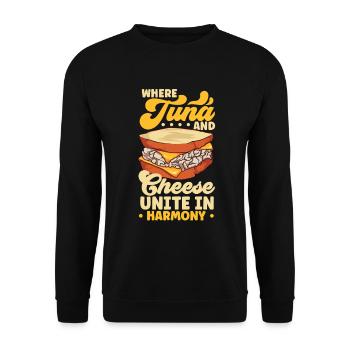 Käse und Thunfisch - Tuna Melt Sandwich - Unisex Pullover - Schwarz - Vorne - Alina (178cm) & Michal (187cm)