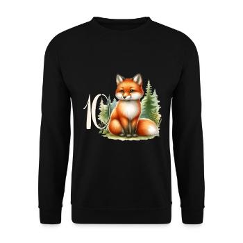 Mit Fuchs - Kinder Geburtstag 10 Jahre - Unisex Pullover - Schwarz - Vorne - Alina (178cm) & Michal (187cm)