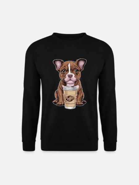 Süßer Hund und Kaffee Motiv für Kaffeeliebhaber - Unisex Pullover - Schwarz