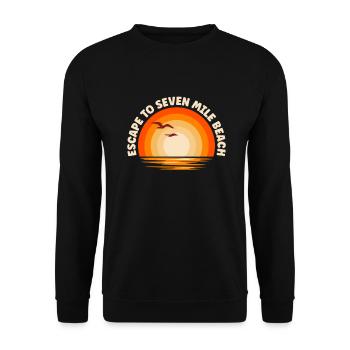 Ich fliehe nach Seven Mile Beach - Unisex Pullover - Schwarz - Vorne - Alina (178cm) & Michal (187cm)