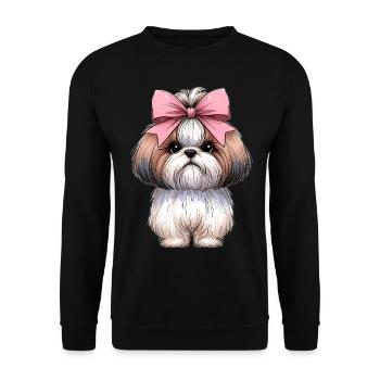 Coquette Schleife Shih Tzu Hund Mama Rosa Schleife - Unisex Pullover - Schwarz - Vorne - Alina (178cm) & Michal (187cm)
