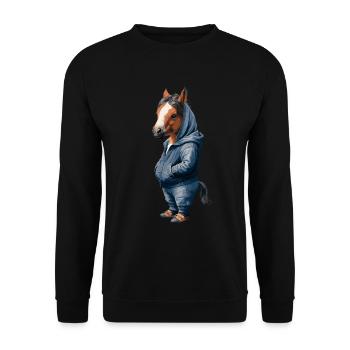 Lustiges Pferd Streetart Hoodie Look Cool Urban - Unisex Pullover - Schwarz - Vorne - Alina (178cm) & Michal (187cm)