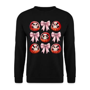 Coquette Bow Daruma Doll Japan Pink Bow - Unisex Sweatshirt - black - Front - Alina (178cm) & Michal (187cm)