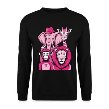 Elephant Monkey Lion Giraffe in Pink Look with Style - Unisex Sweatshirt - black - Front - Alina (178cm) & Michal (187cm)
