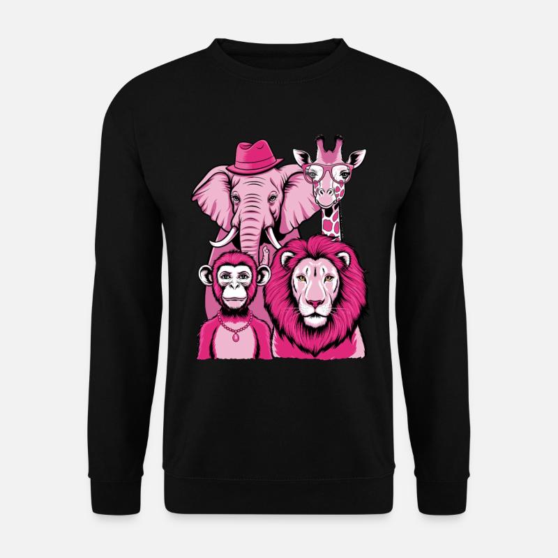 Elefant Affe Löwe Giraffe in Rosa Look mit Stil - Unisex Pullover - Schwarz