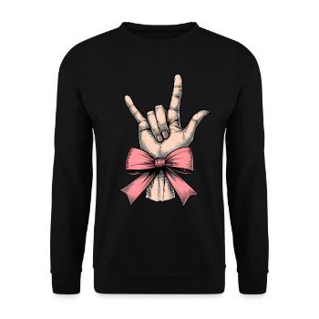 Coquette Bow Zeichensprache Ich liebe dich ASL - Unisex Pullover - Schwarz - Vorne - Alina (178cm) & Michal (187cm)