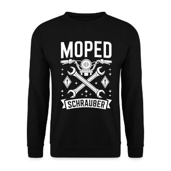 Retro Moped Schrauber Mechaniker Bastler - Unisex Pullover - Schwarz - Vorne - Alina (178cm) & Michal (187cm)