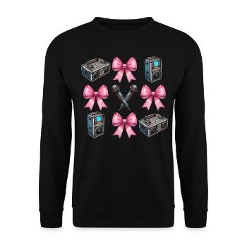 Coquette Bow Karaoke Sänger Mic Lautsprecher - Unisex Pullover - Schwarz - Vorne - Alina (178cm) & Michal (187cm)