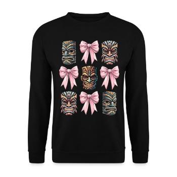 Nœud Coquet Tiki Luau Masque Tiki Hawaïen - Sweat-shirt Unisexe - noir - Devant - Alina (178cm) & Michal (187cm)