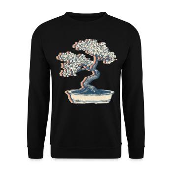 Bonsai Japanese Zen Plant Retro Line Art - Unisex Sweatshirt - black - Front - Alina (178cm) & Michal (187cm)