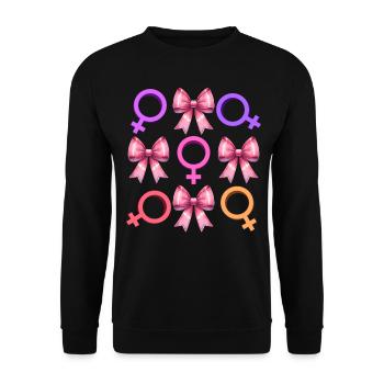Kokette Schleife Feministisches Symbol Feminismus - Unisex Pullover - Schwarz - Vorne - Alina (178cm) & Michal (187cm)