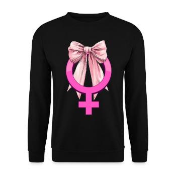 Kokette Schleife Feministisches Symbol Feminismus - Unisex Pullover - Schwarz - Vorne - Alina (178cm) & Michal (187cm)