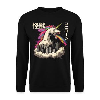 Kaiju Unicorn Japanese Monster Rainbow - Unisex Sweatshirt - black - Front - Alina (178cm) & Michal (187cm)