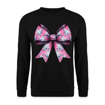 Kokette Schleife Gespenst Muster Spooky Halloween - Unisex Pullover - Schwarz - Vorne - Alina (178cm) & Michal (187cm)