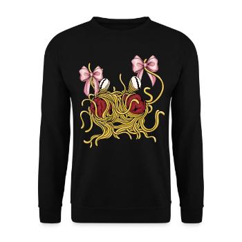 Kokette Schleife Fliegendes Spaghettimonster - Unisex Pullover - Schwarz - Vorne - Alina (178cm) & Michal (187cm)