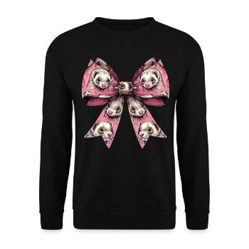 Coquette Bogen Frettchen Muster Cute Girl Mom - Unisex Pullover - Schwarz - Vorne - Alina (178cm) & Michal (187cm)