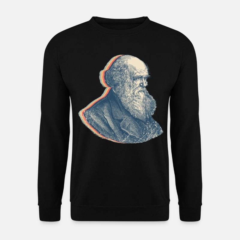 Charles Darwin Evolutionstheorie Retro-Linienkunst - Unisex Pullover - Schwarz