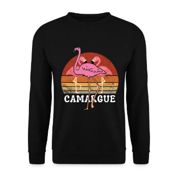 CAMARGUE FLAMANDS ROSES RETRO VINTAGE - Sweat-shirt Unisexe - noir - Devant - Alina (178cm) & Michal (187cm)