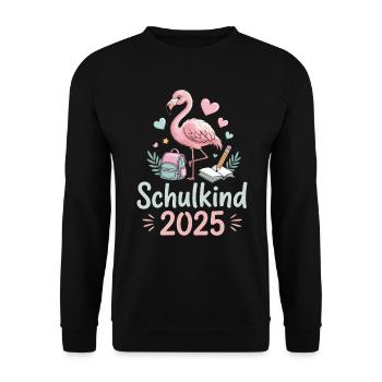 Schule Schulanfang Schulkind 2025 Mädchen Flamingo - Unisex Pullover - Schwarz - Vorne - Alina (178cm) & Michal (187cm)