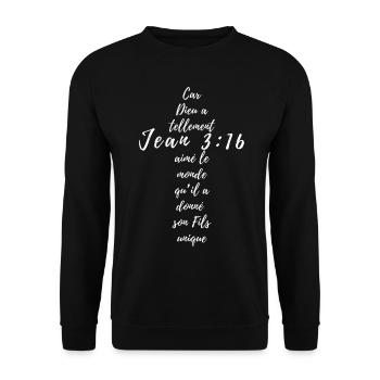 John 3:16 Christian Cross Religion - Unisex Sweatshirt - black - Front - Alina (178cm) & Michal (187cm)