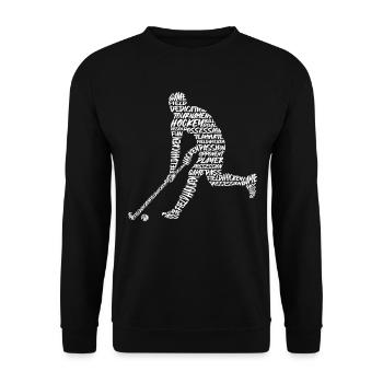 Hockey sur gazon Joueur de hockey Typographie Enfants Hockey - Sweat-shirt Unisexe - noir - Devant - Alina (178cm) & Michal (187cm)