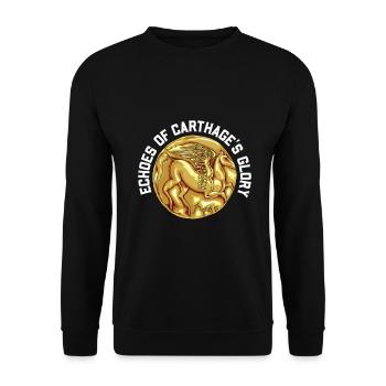 Karthago - Karthagische goldene Münze - Unisex Pullover - Schwarz - Vorne - Alina (178cm) & Michal (187cm)