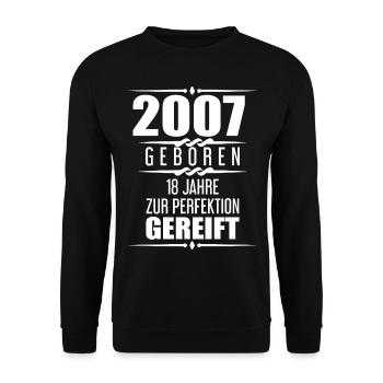 2007 Mann 18 Jahre Geschenk zum 18. Geburtstag - Unisex Pullover - Schwarz - Vorne - Alina (178cm) & Michal (187cm)