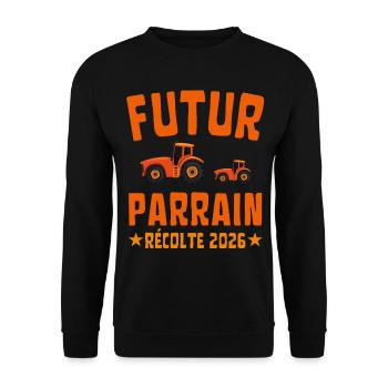 Futur PARRAIN Récolte 2026 Tracteur - Sweat-shirt Unisexe - noir - Devant - Alina (178cm) & Michal (187cm)