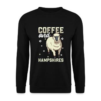 Kaffee und Hampshire-Schaf - Unisex Pullover - Schwarz - Vorne - Alina (178cm) & Michal (187cm)