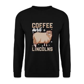 Kaffee und Lincolnschaf - Unisex Pullover - Schwarz - Vorne - Alina (178cm) & Michal (187cm)