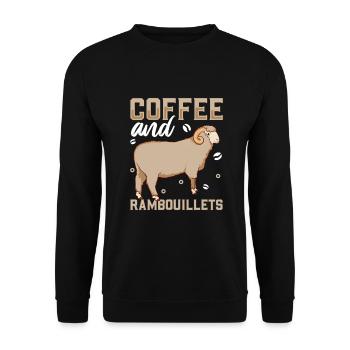 Kaffee und Rambouillet-Schaf - Unisex Pullover - Schwarz - Vorne - Alina (178cm) & Michal (187cm)