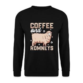 Kaffee und Romney-Schaf - Unisex Pullover - Schwarz - Vorne - Alina (178cm) & Michal (187cm)