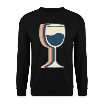 Weintrinkender Trinker Retro Line Art - Unisex Pullover - Schwarz - Vorne - Alina (178cm) & Michal (187cm)