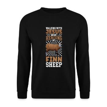 Jesus und Schaf - Finnschaf - Unisex Pullover - Schwarz - Vorne - Alina (178cm) & Michal (187cm)