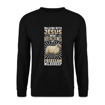 Jesus and Sheep - East Frisian Dairy Sheep - Unisex Sweatshirt - black - Front - Alina (178cm) & Michal (187cm)