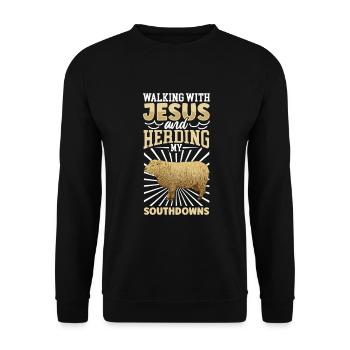Jesus und Schaf - Southdown-Schaf - Unisex Pullover - Schwarz - Vorne - Alina (178cm) & Michal (187cm)