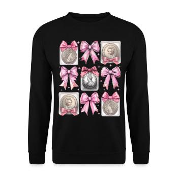 Coquette Bow Münzsammeln Münzsammler - Unisex Pullover - Schwarz - Vorne - Alina (178cm) & Michal (187cm)