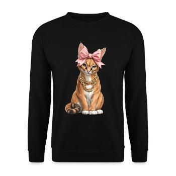 Coquette Schleife Big Floppa Karakal Katze Meme - Unisex Pullover - Schwarz - Vorne - Alina (178cm) & Michal (187cm)