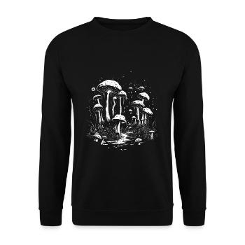 Cool Mushroom Fungi Artwork as Sketch - Unisex Sweatshirt - black - Front - Alina (178cm) & Michal (187cm)