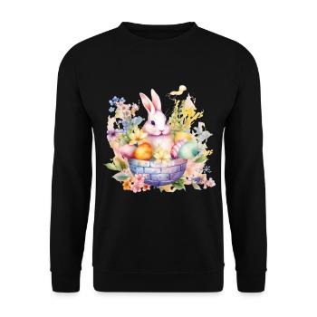 Frohe Ostern Hase Osterei für einen Osterhasen - Unisex Pullover - Schwarz - Vorne - Alina (178cm) & Michal (187cm)