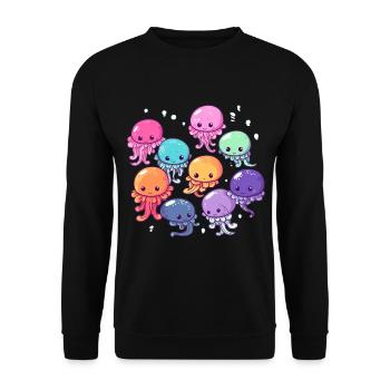 Qualle Schwarm Sea Beach Meduse Marine Diver - Unisex Pullover - Schwarz - Vorne - Alina (178cm) & Michal (187cm)