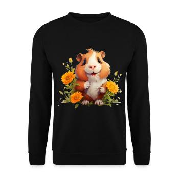 Meerschweinchen mit Blumen - Unisex Pullover - Schwarz - Vorne - Alina (178cm) & Michal (187cm)