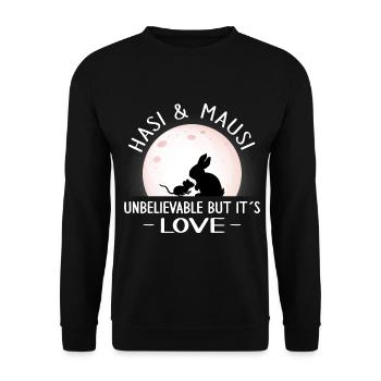 valentinstag patchwork hasi mausi schatz true love - Unisex Pullover - Schwarz - Vorne - Alina (178cm) & Michal (187cm)