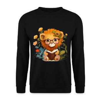 Lesen Bücher Buch Leser Niedlicher Löwe - Unisex Pullover - Schwarz - Vorne - Alina (178cm) & Michal (187cm)