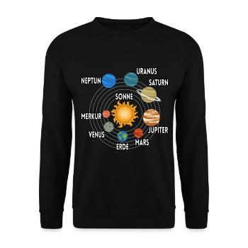 Sonnensystem Planeten Sonne Beschreibung - Unisex Pullover - Schwarz - Vorne - Alina (178cm) & Michal (187cm)